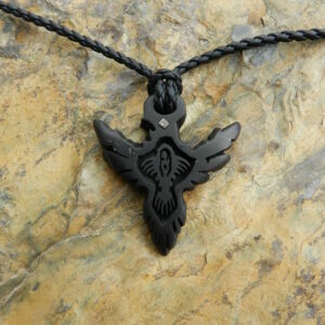 Кулон "Ворон" (резьба по камню, шунгит, пирит) #3