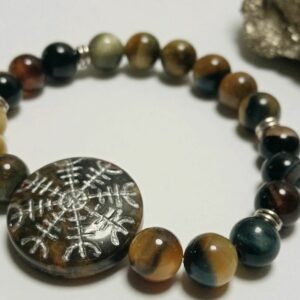 Браслет АГИСХЪЯЛЬМ, Шлем Ужаса. Гравировка, Агат, Соколиный глаз